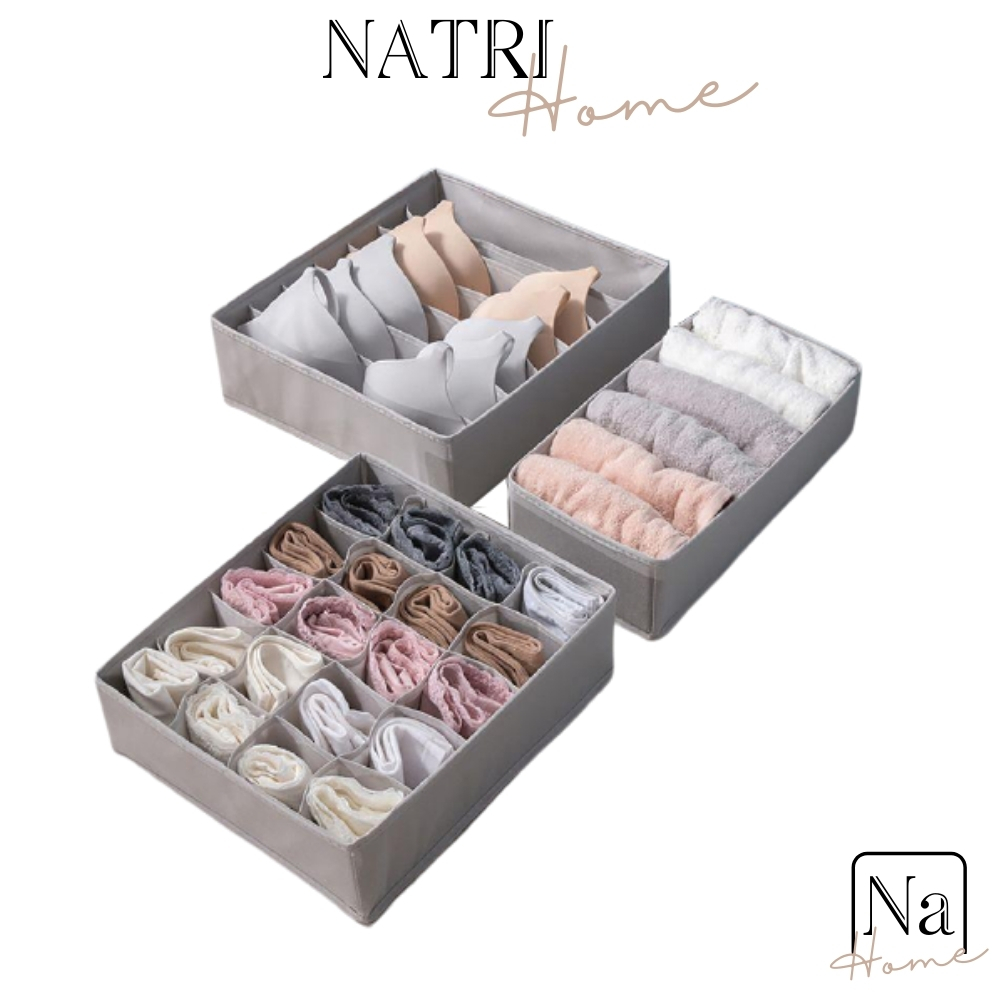 Hộp đựng đồ lót chia ngăn - combo 3 hộp - vải không dệt - natri shop