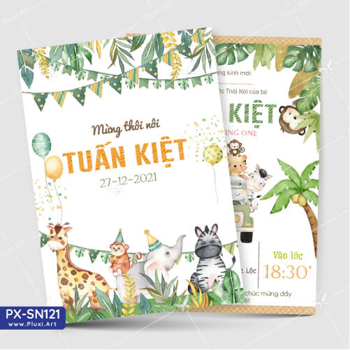 , Thiệp sinh nhật, Thiệp thôi nôi chủ để Rừng Xanh, Chat với shop để in Thiệp theo yêu cầu, Thiệp Pluxi