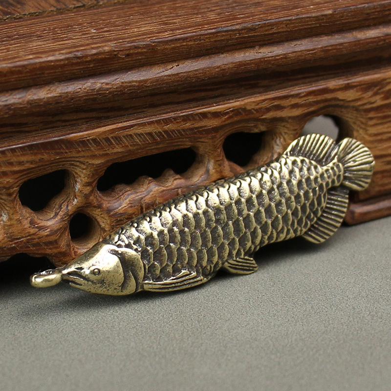 Tượng Đồng Thau Hình Cá Rồng - Móc Khóa - Kích Thước: 5.5 x 1.6cm