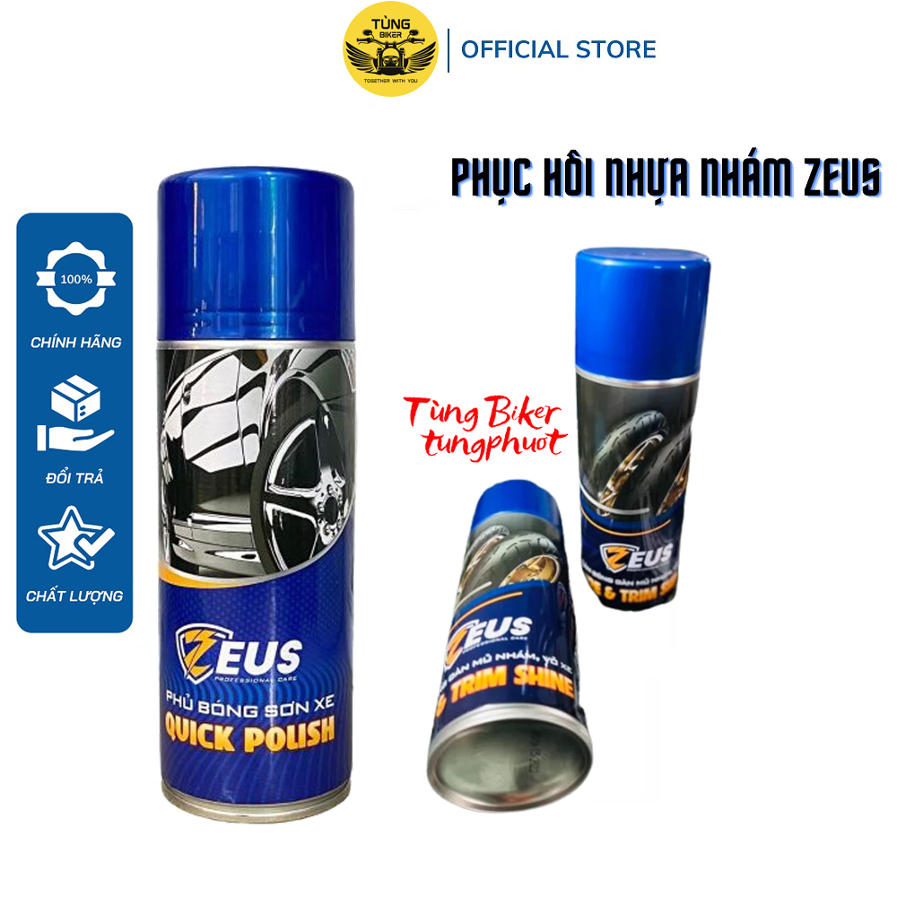 Chai Xịt Phục Hồi Nhựa Nhám, Làm Bóng, Chai Xịt Phủ Bóng Sơn Xe Máy, Phủ Dưỡng Bóng Dàn Áo ZEUS