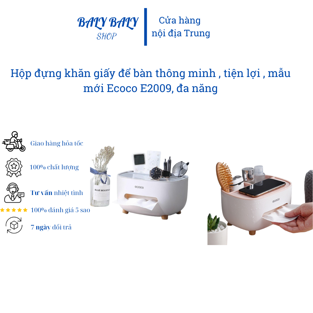 Hộp đựng khăn giấy để bàn thông minh , tiện lợi , mẫu mới Ecoco E2009, đa năng