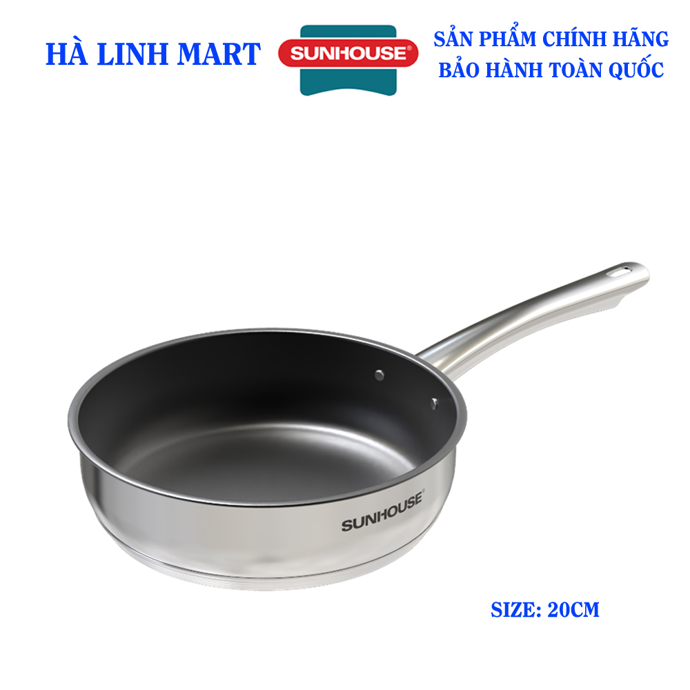 CHẢO CHỐNG DÍNH INOX 5 ĐÁY SUNHOUSE IN20M2 - Chảo inox 5 đáy size 20Cm - Chảo inox chống dính - Chảo chống dính bếp từ - Chảo đáy từ - Hàng chính hãng