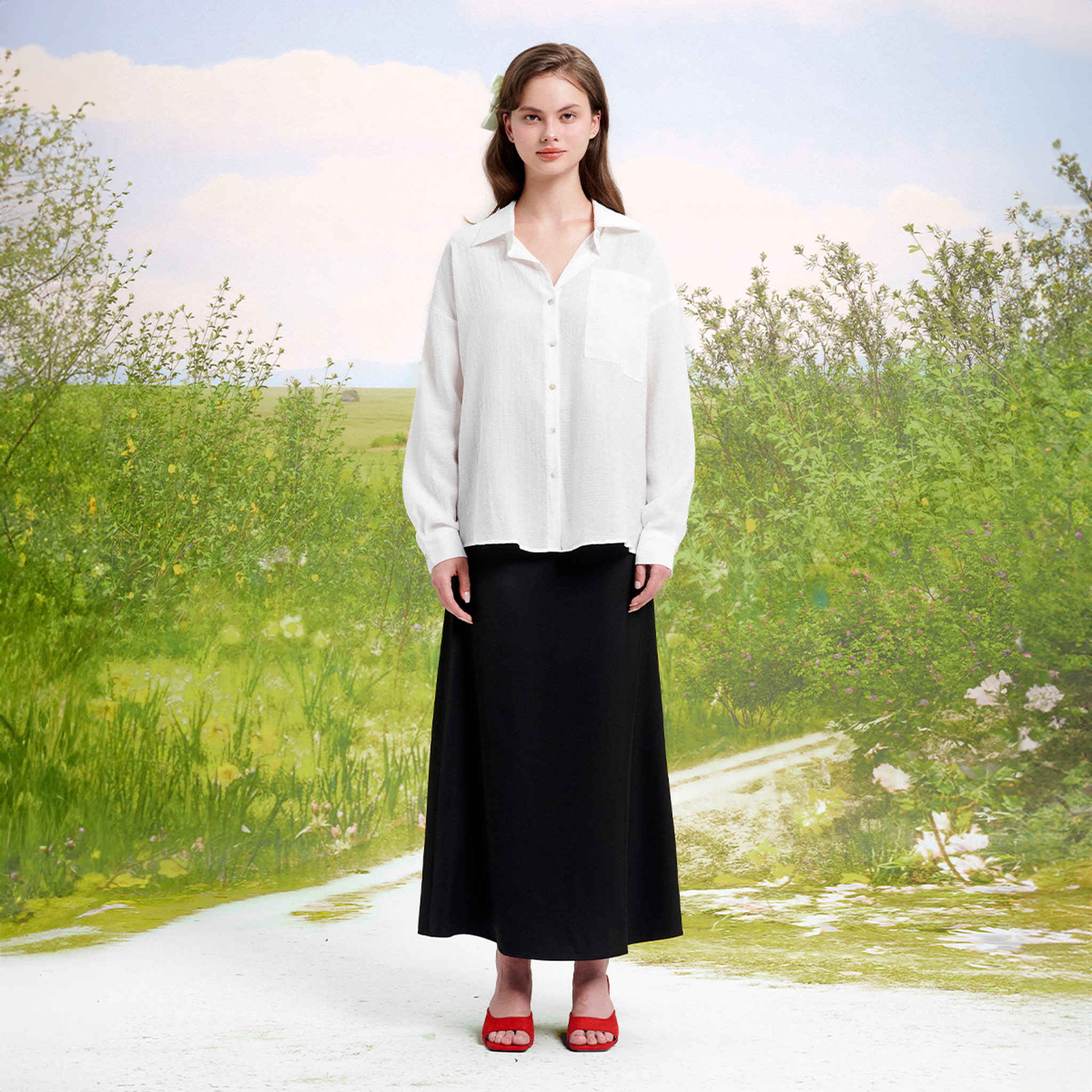 DOTTIE - Chân váy maxi vải satin - Trắng - S0168