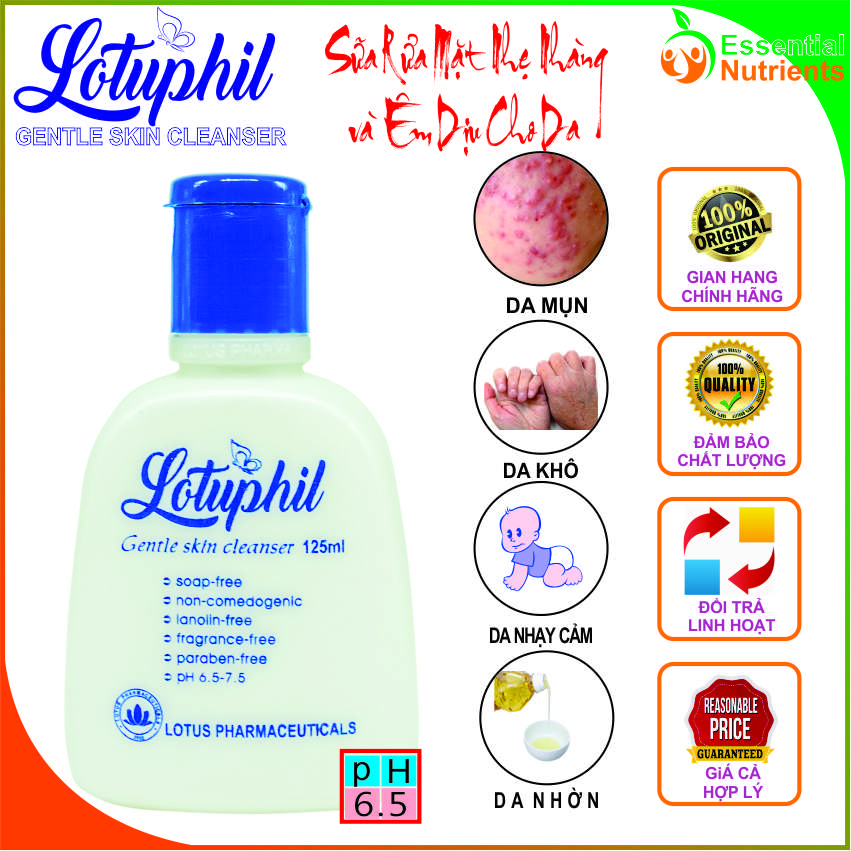 Lotuphil gentle skin cleanser 125ml - sữa rửa mặt dịu êm ngăn ngừa mụn thích hợp cho da nhờn da khô da nhạy cảm – essential nutrients