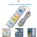 Ổ Cắm Điện Thái Lan 4 Ổ Cắm 2 Lỗ USB An Toàn Cho Bé, Chống Cháy, Tiết Kiệm Điện, Dài 180cm