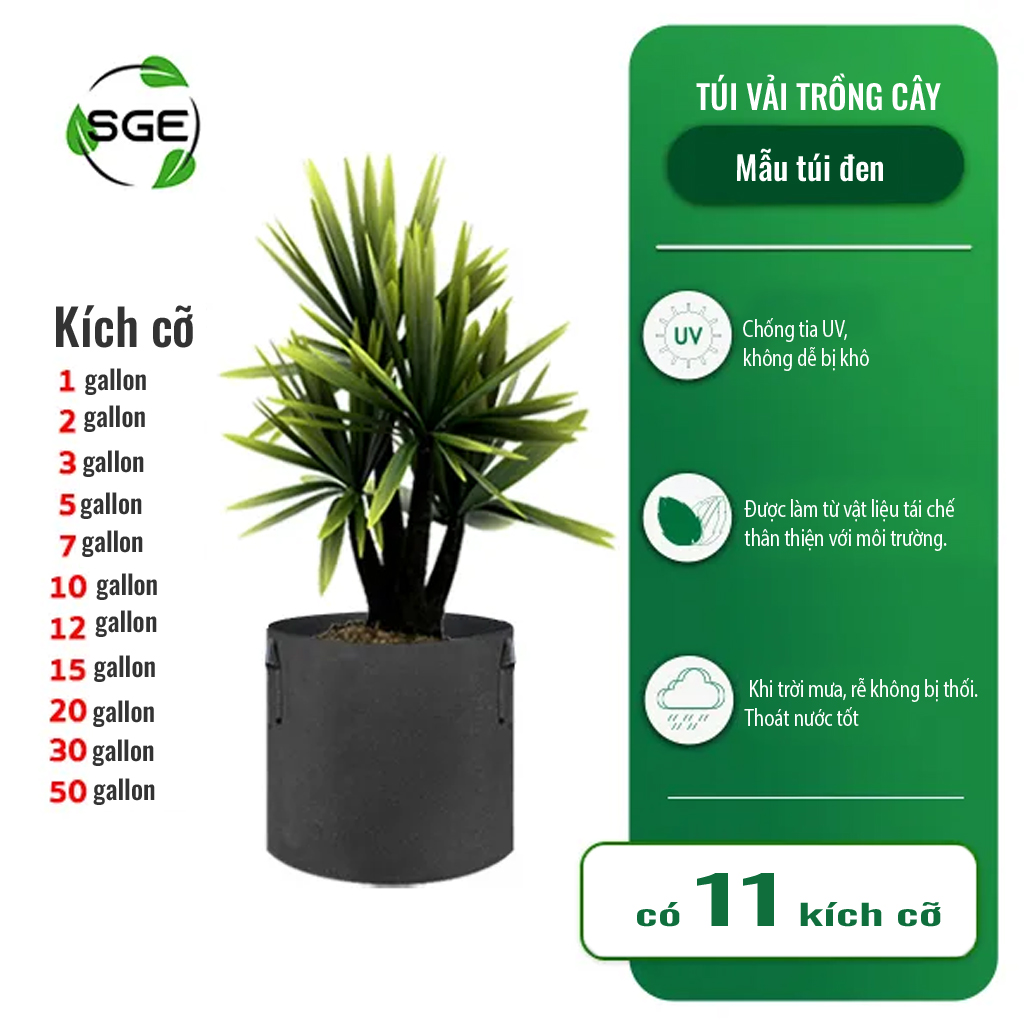 Chậu Vải Trồng Cây SGE GB Thoát Nước Tốt Thoáng Khí Giúp Cây Sinh Trưởng Nhanh Chất Liệu Chống Tia UV Nấm Mốc Không Giòn