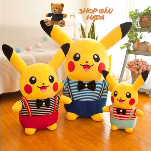 Gấu bông pikachu -gấu ôm pikachu mặc áo tinh nghịch dễ thương - vải nỉ nhung hàn quốc cao cấp
