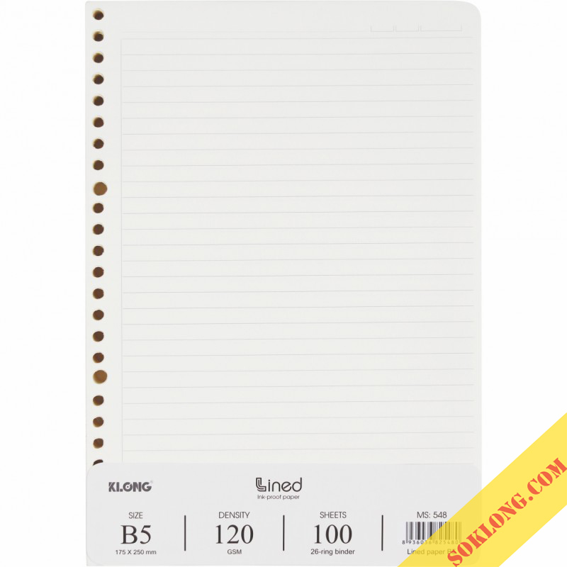 Ruột sổ còng kẻ ngang B5 Klong - 100 tờ; MS548-VPPKLONG