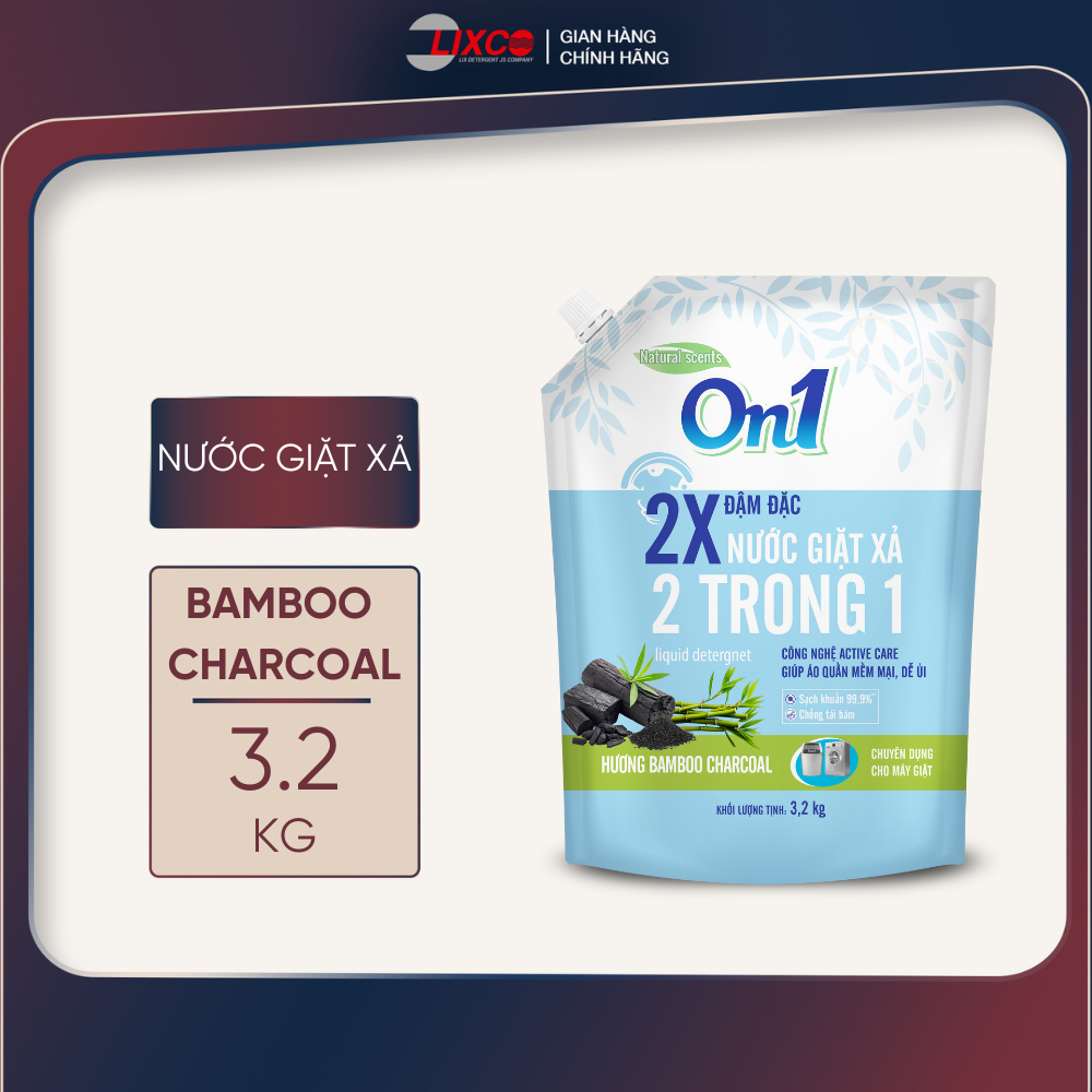 Túi nước giặt xả On1 hương Bamboo Charcoal 3.2Kg 20501 sạch khuẩn, khử mùi, kết hợp giặt xả 2 trong 1 - Lixco Việt Nam