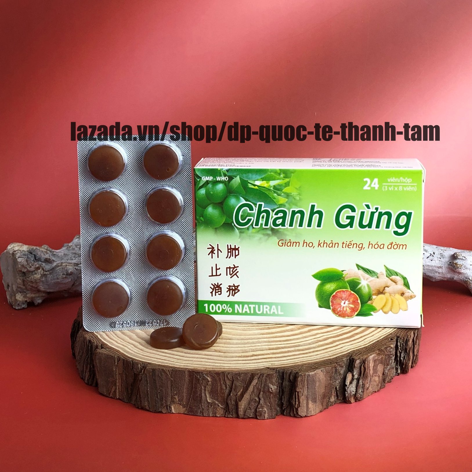 Kẹo ngậm chanh gừng giảm ho, khan tiếng, ho có đờm - hộp 24 viên