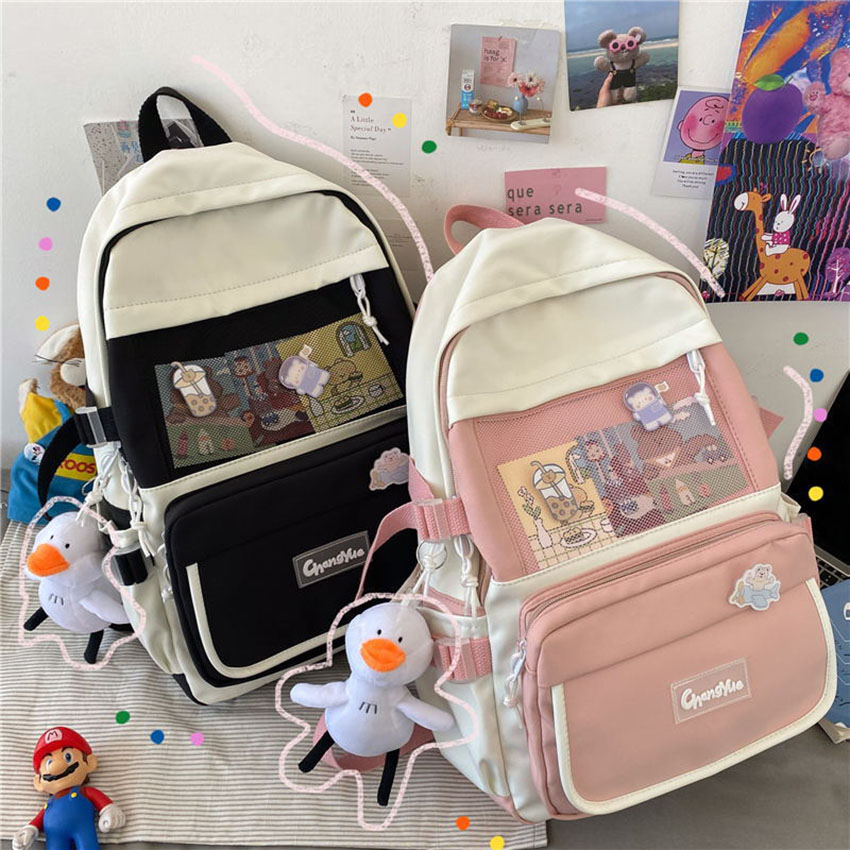 Balo ulzzang basic Hàn Quốc nam nữ chất liệu vải chống thấm nước nhiều ngăn đựng laptop15.6inch tặng kèm sticker
