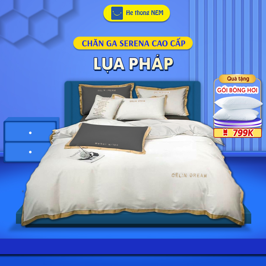 Bộ chăn ga gối đệm 5 món cao cấp Lụa Pháp thoáng mát, sang trọng SERENA chính hãng