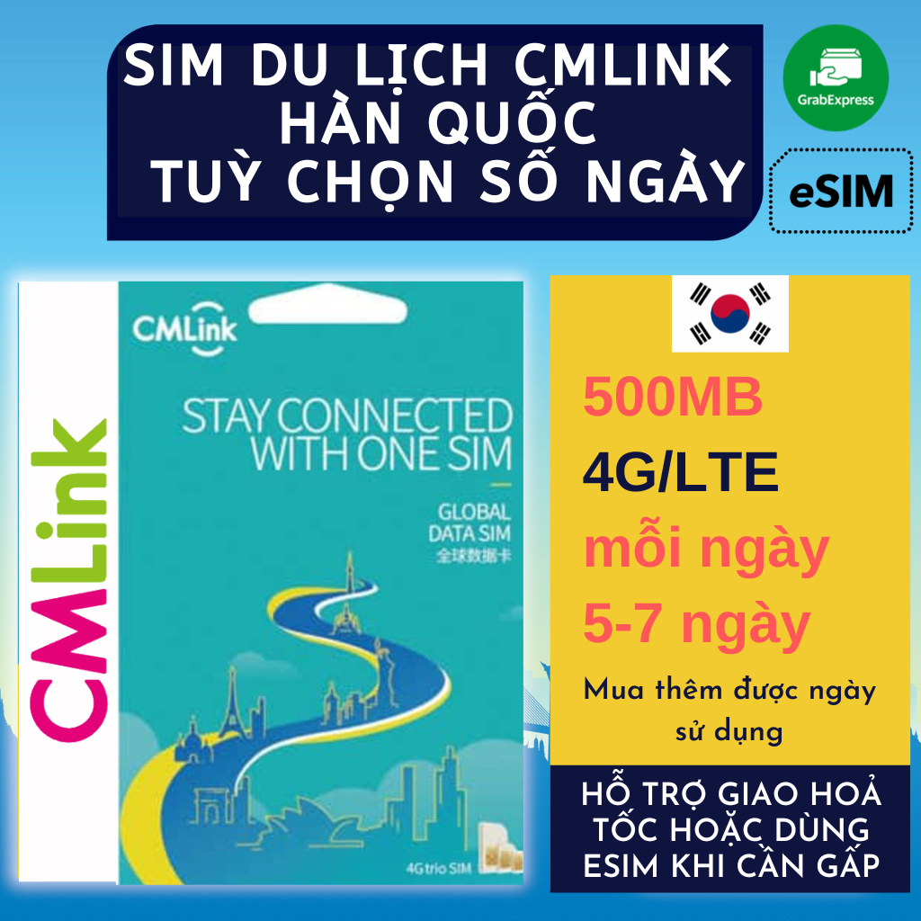 Thẻ vào mạng 4G Sim Du Lịch Hàn Quốc CMLINK Tốc Độ Cao Hỗ trợ Giao Nhanh và Esim