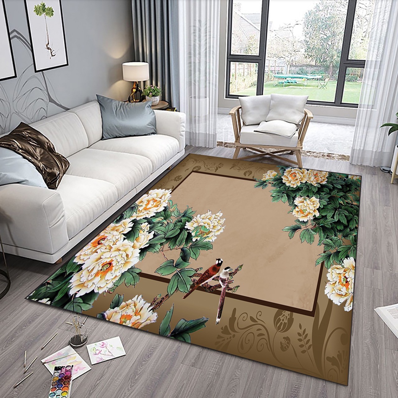 Thảm trải sàn Sofa sang trọng hiện đại trang trí phòng khách Bali in 3D Nhung nỉ lì cao cấp BL09 1m6x2m3