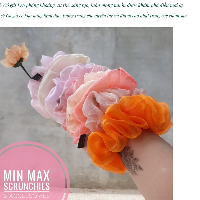 Đồ cột tóc, đồ buộc tóc scrunchies Leo – Sư Tử handmade by MIN MAX, Phụ kiện làm đẹp cho tóc đường kính 13cm - 14cm