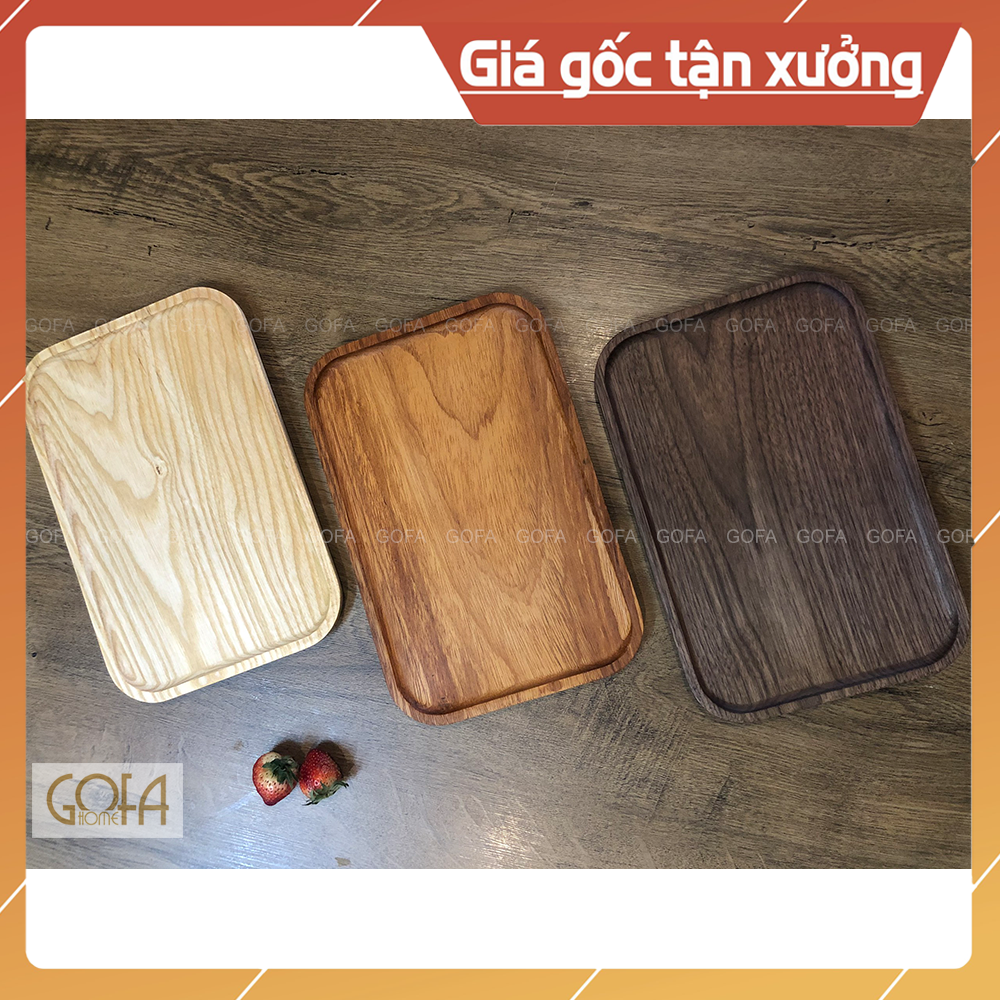 Khay gỗ decor chữ nhật gofa làm từ gỗ tự nhiên: óc chó, tần bì, gõ đỏ - gk005