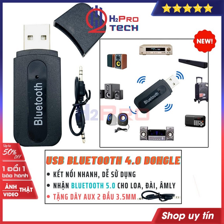 Usb Bluetooth 4.0 Dongle, Usb Bluetooth Cho Pc, Loa, Xe Hơi, Amply, Tivi Cao Cấp, Bắt Sóng Khoẻ 10M-H2Pro Tech