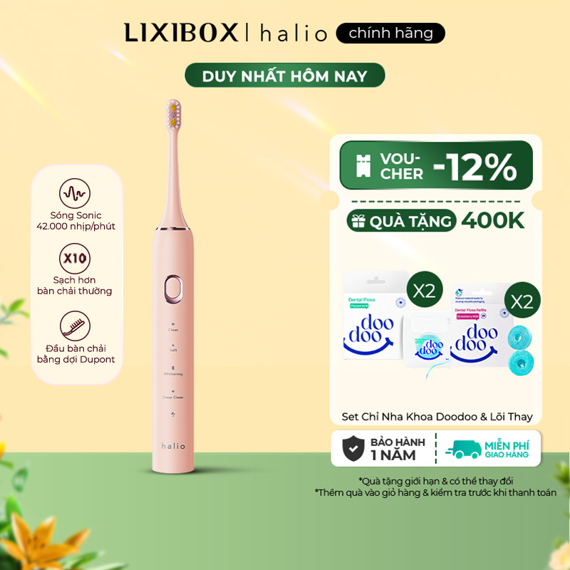 Bàn chải điện Halio Sonic SmartClean Electric Toothbrush Công Nghệ Sóng Âm Sạch Sâu - Màu Coral
