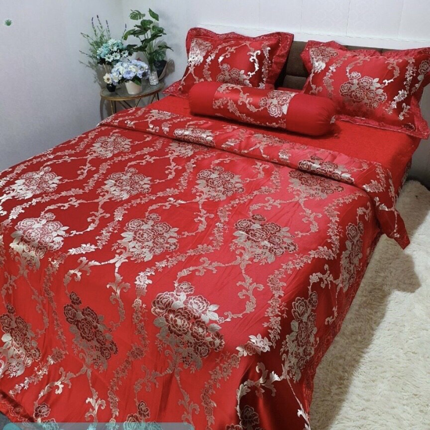 Bộ drap chăn ga phủ gấm singapo cao cấp 5 món - chỉ miễn phí ship nội thành hà nội