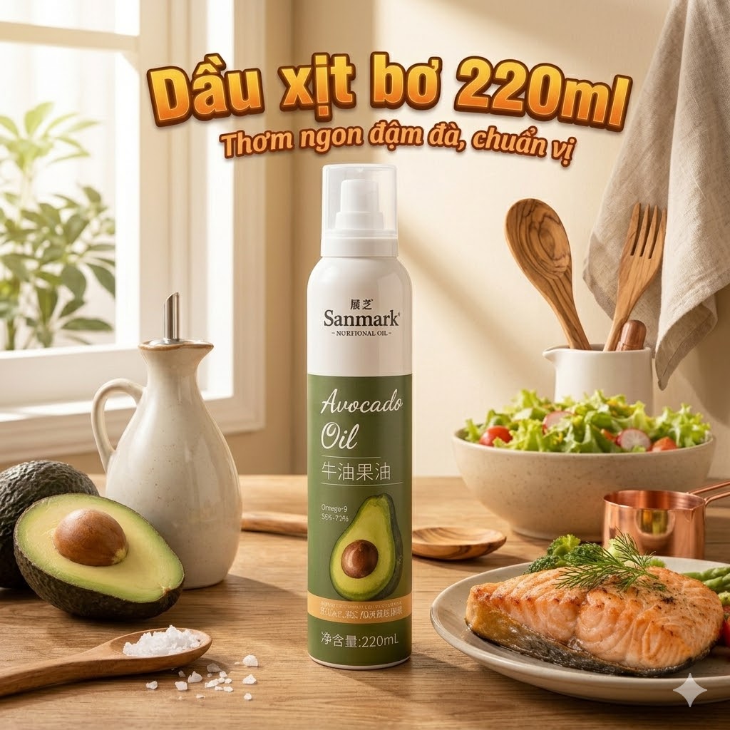 Dầu Xịt Bơ Ăn Kiêng Sanmark 220ml Healthy Không Calo, Eat Clean Tiện Lợi, Thơm Ngon, Tốt Cho Sức Khỏe