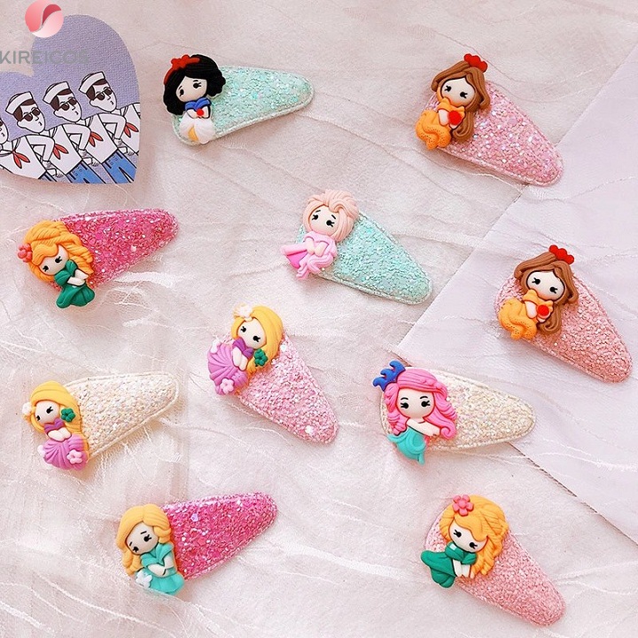 [HCM]Kẹp Tóc Mái Nhũ Kim Tuyến Hình Công Chúa – Màu Họa Tiết Ngẫu Nhiên - kireicos