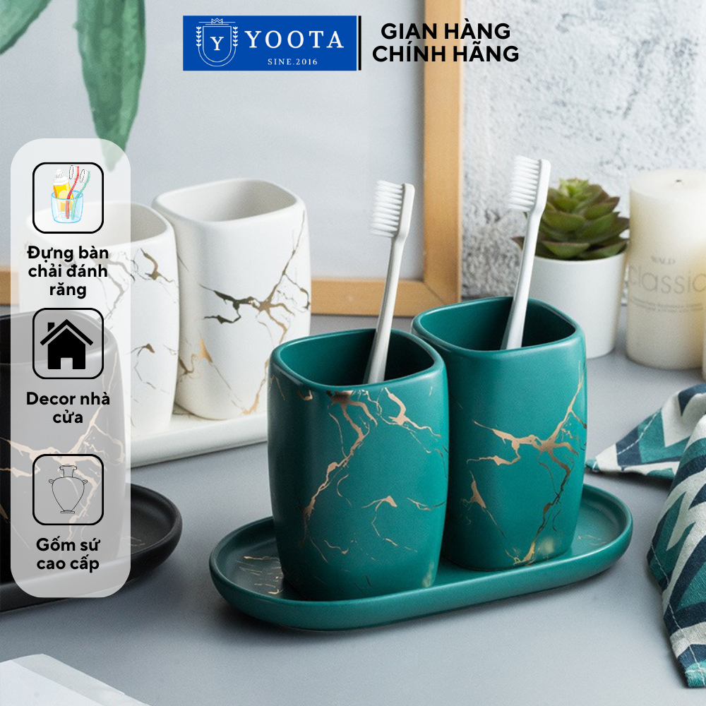 Cốc Đựng Bàn Chải Kem Đánh Răng Sứ Vân Cẩm Thạch Khách Sạn Sang Trọng