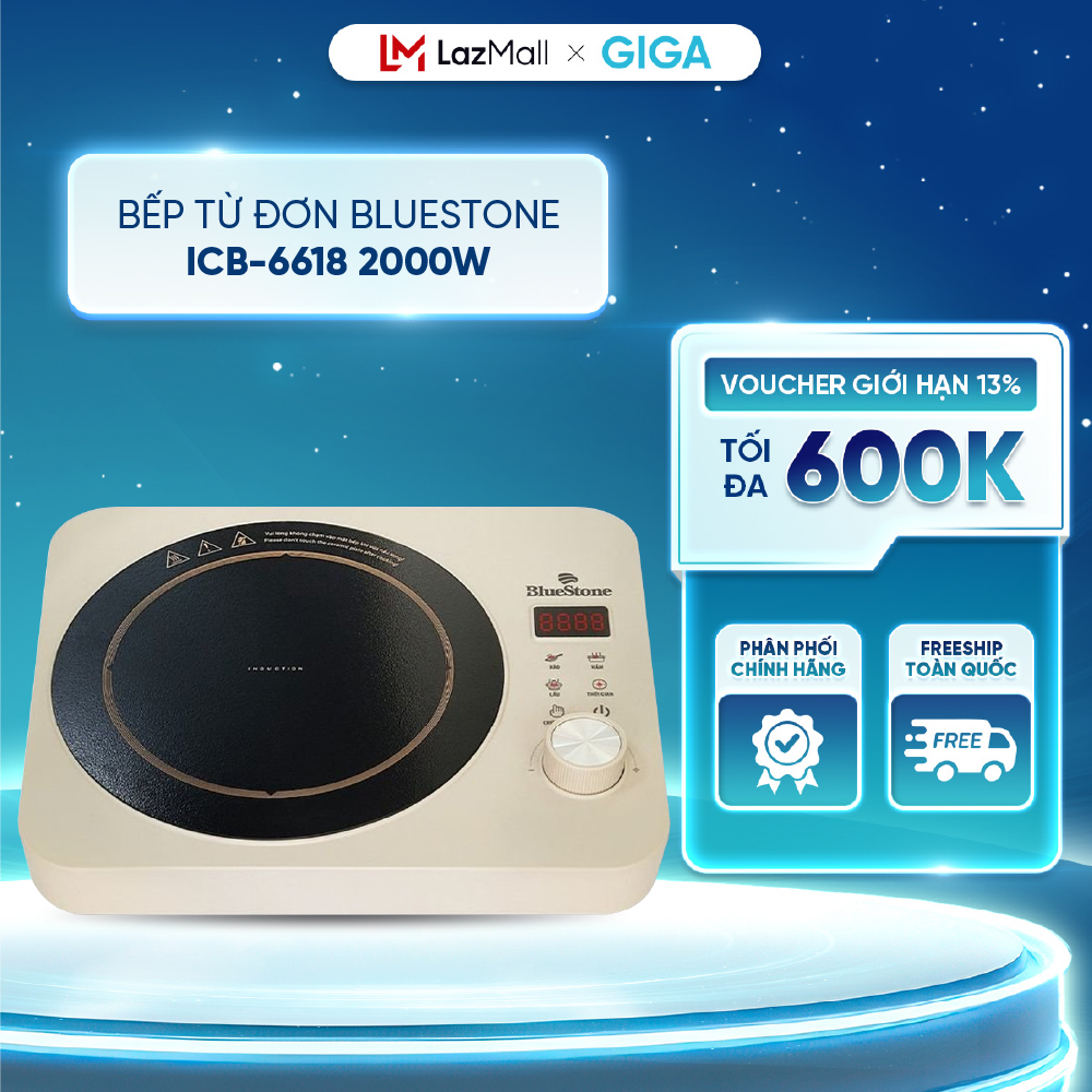 Bếp từ đơn BlueStone ICB-6618 2000W - Inverter - 03 chế độ được cài đặt sẵn (Lẩu/ Xào/ nấu) - BH 24 Tháng