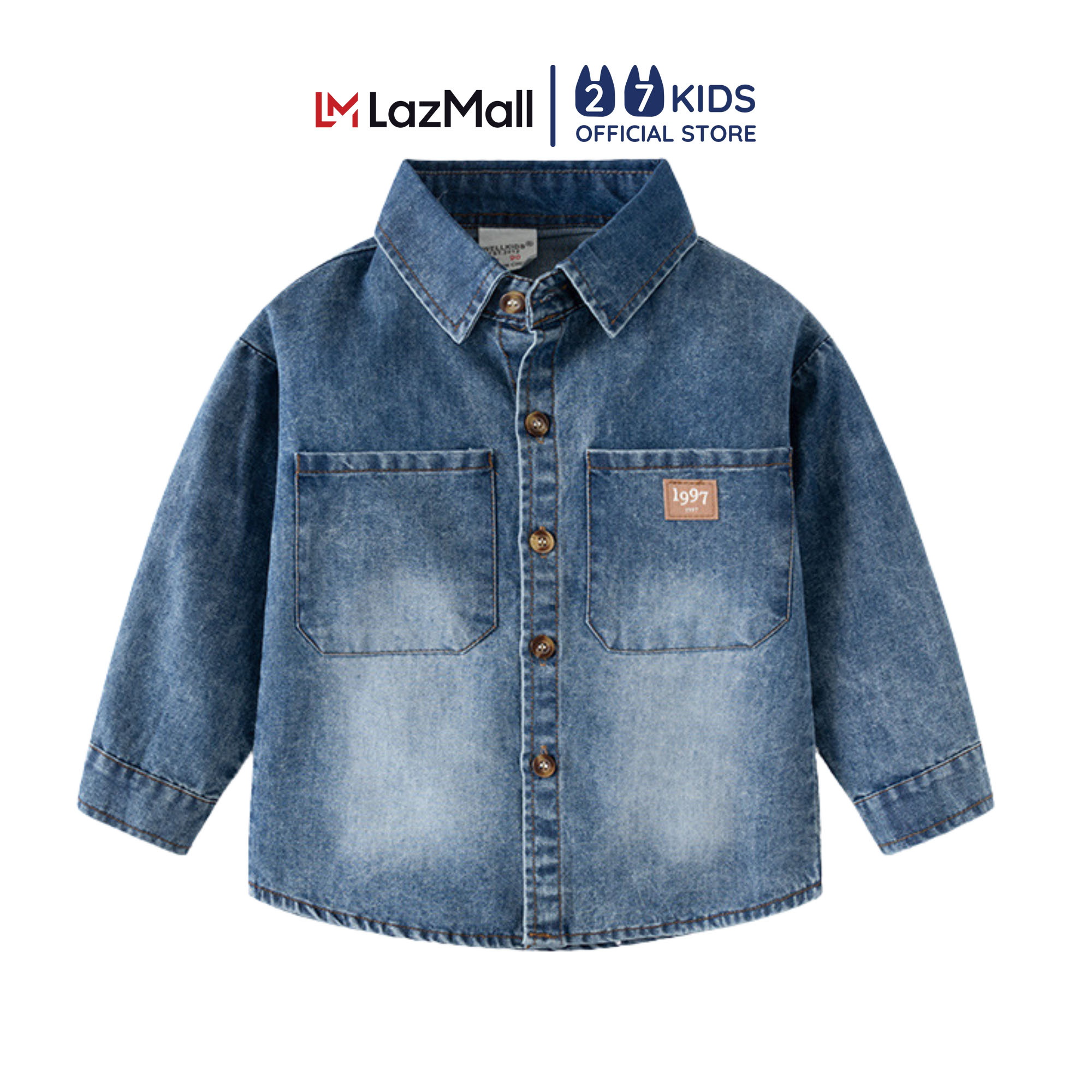 Áo sơ mi jean bé trai dài tay 27Kids WELLKIDS bò mềm cổ bẻ đi học nam cho trẻ từ 2-8 tuổi BLSH10