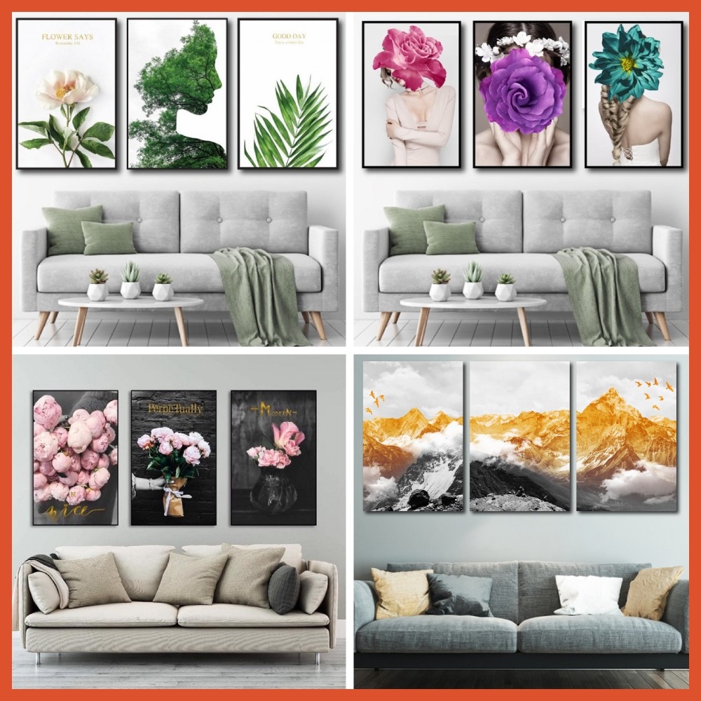 salgxv22 [HCM] Bộ 3 Tranh canvas giá xưởng - Tặng kèm đinh đa năng không cần khoan tường - Tranh treo tường thiết kế theo yêu cầu