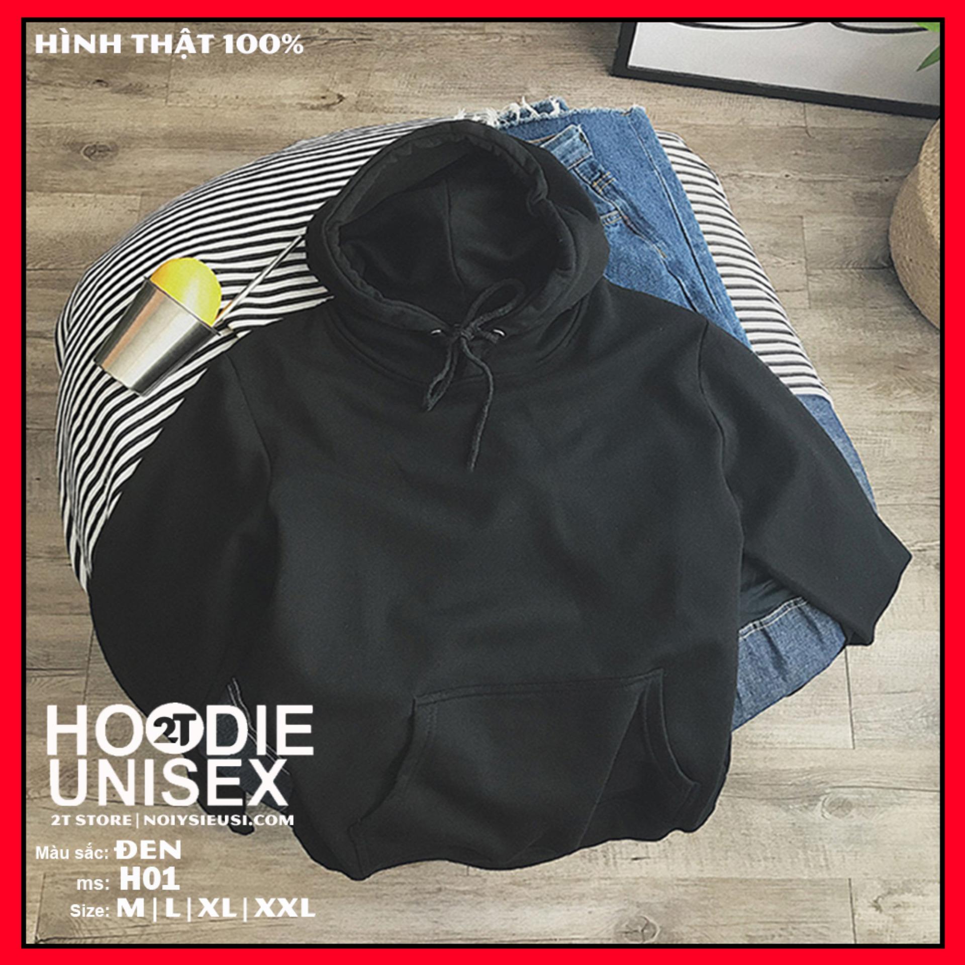 [4.4 HOÀN TIỀN 15%]ÁO KHOÁC HOODIE TRƠN UNISEX - ĐEN