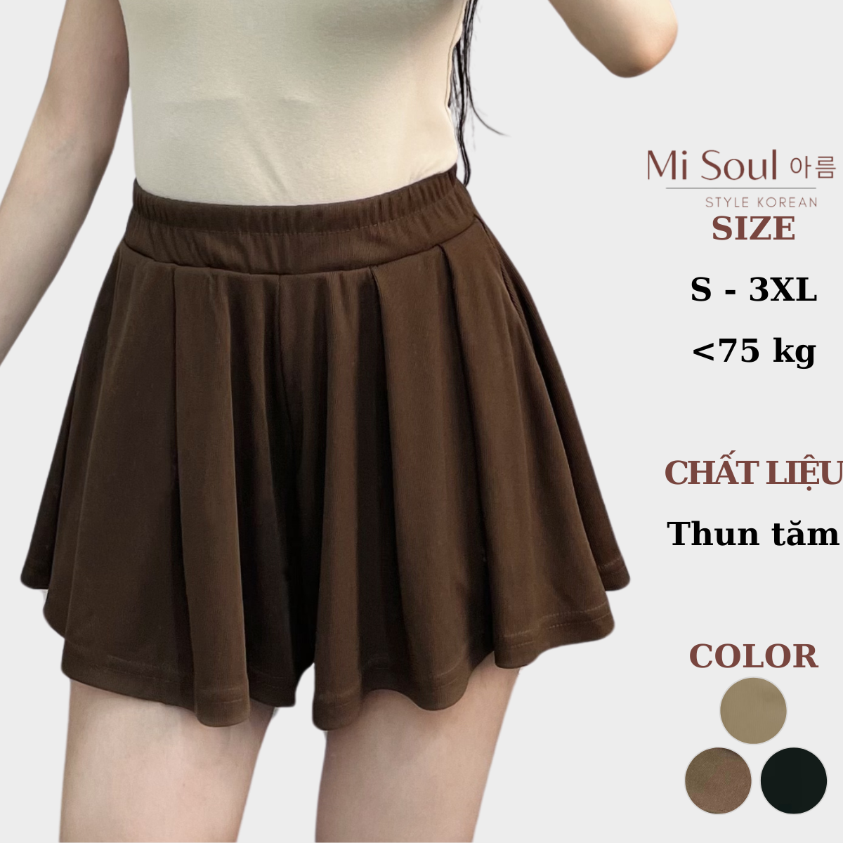 Quần thun nữ giả váy cạp chun bigsize misoul, quần short xòe tăm hàn 273