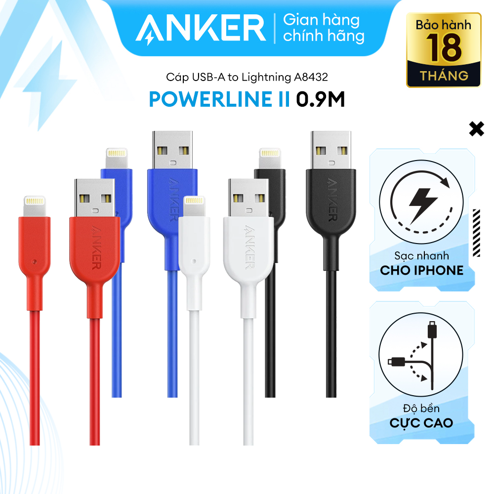 Cáp sạc thế hệ 2 ANKER PowerLine II Lightning dài 0.9m cho iPhone iPad - A8432
