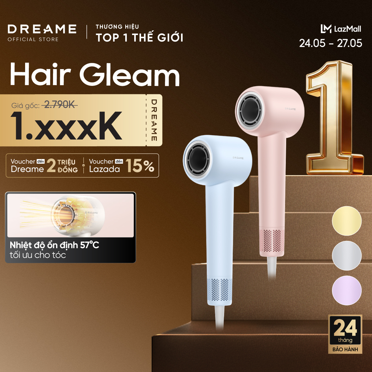 Máy Sấy Tóc Dreame Gleam AHD12A - 1600W, Nhiều Màu, Kích Thước Nhỏ Gọn