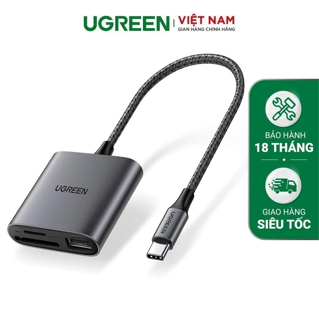 Đầu đọc thẻ sd/tf kèm otg chuẩn usb 3.1 type-c ugreen 80798 vỏ nhôm cao cấp - hàng chính hãng