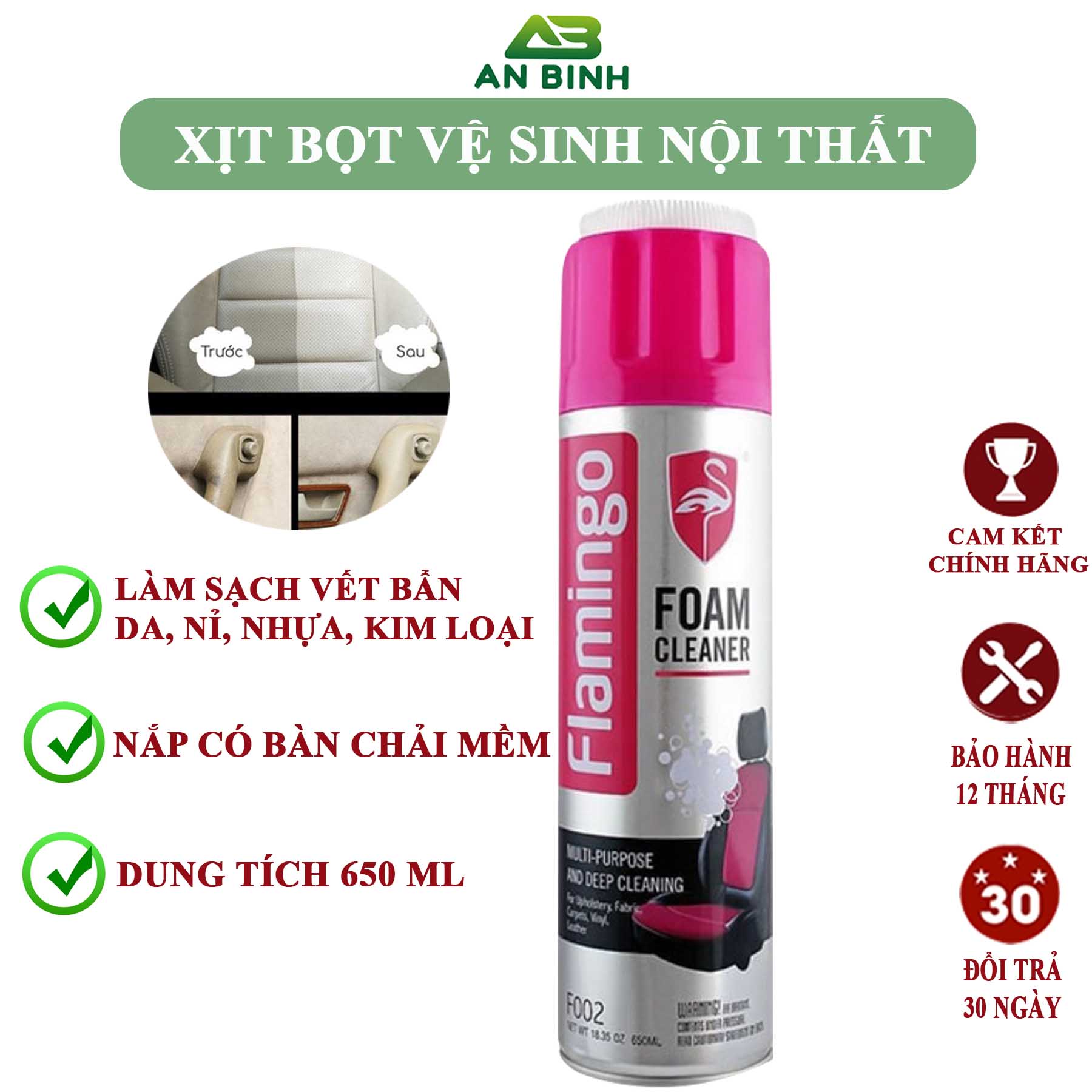 Bình xịt tẩy đa năng dạng bọt flamingo f002 650ml - vệ sinh nội thất oto, nội thất gia đình