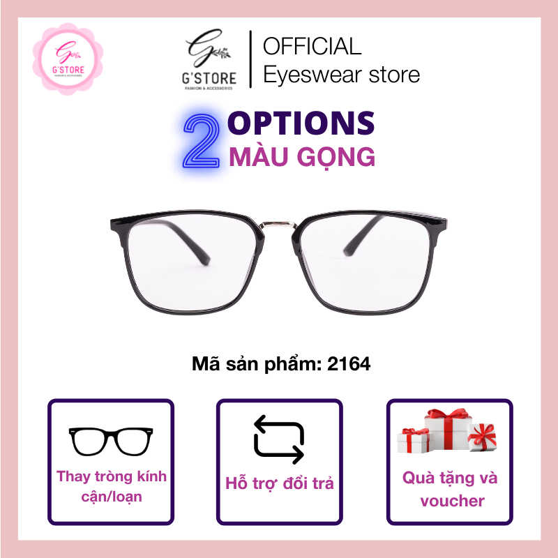 Gọng kính thiết kế dáng vuông cho nam nữ gọng kính cận vuông dẻo 2164