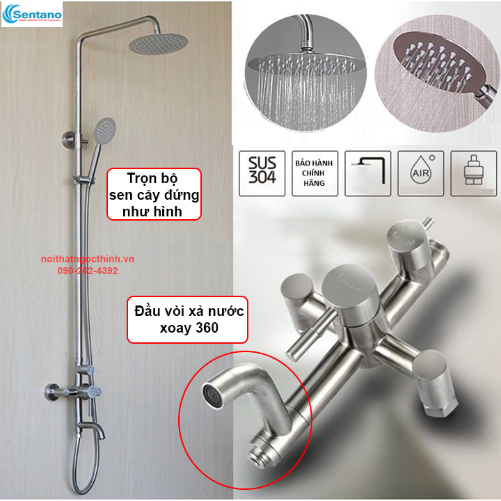 Sen cây tắm nóng lạnh cao cấp stn-102 inox 304 mẫu củ sen giữa cân đối