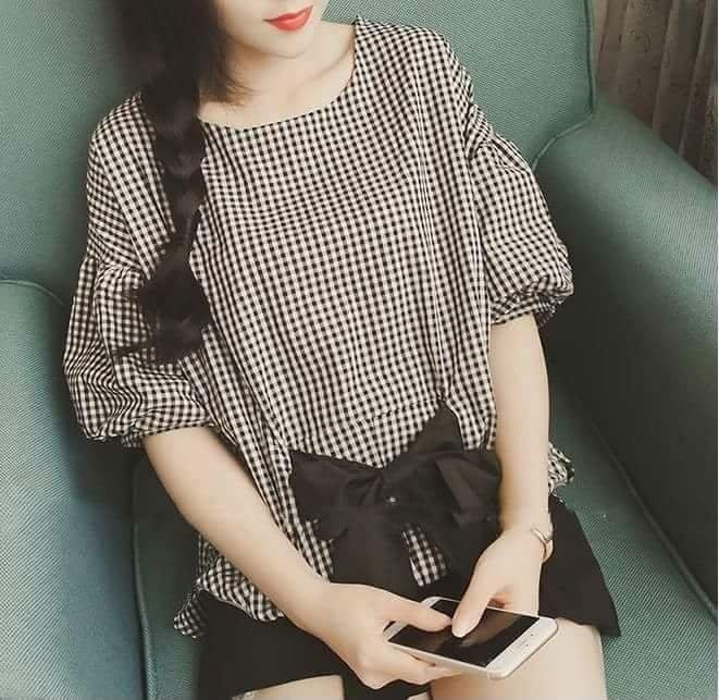 Áo kiểu nữ thắt nơ tay phồng - Tặng 2 dây cột tóc xinh xắn cho đơn từ 149k