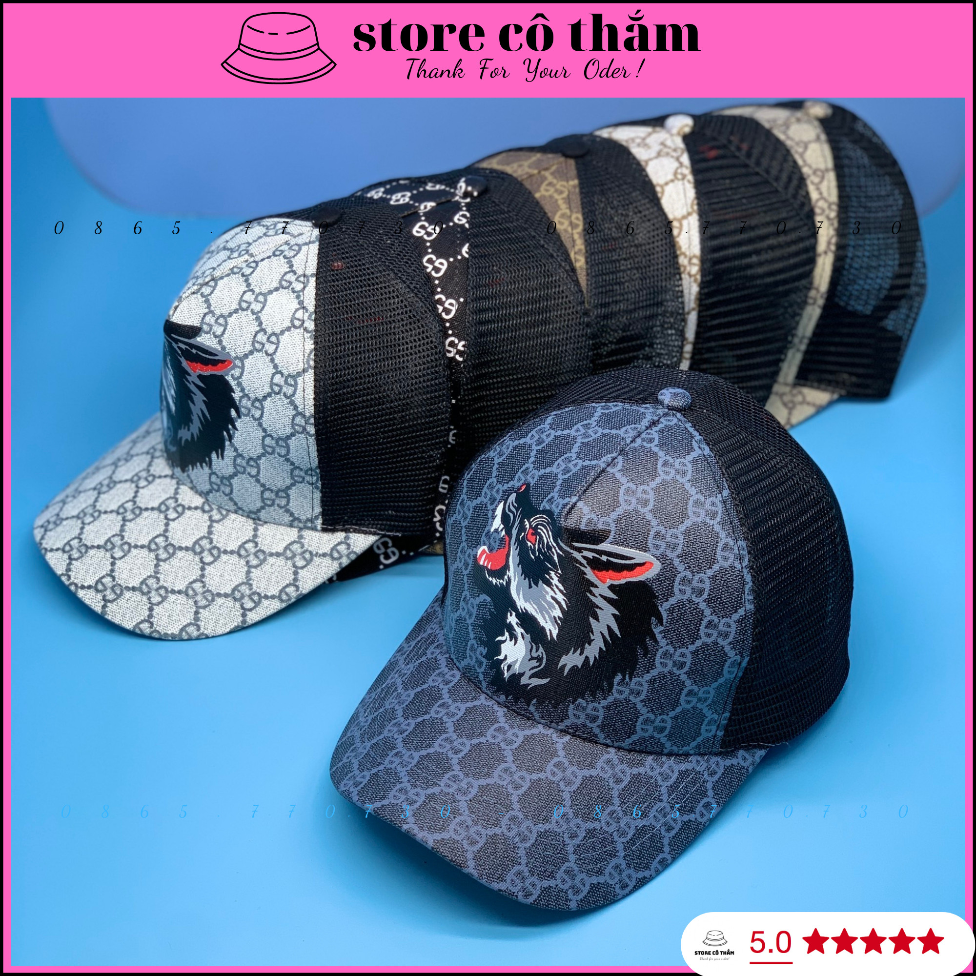 Nón Kết GU-CI In Đầu Sói Sành điệu, Mũ Lưỡi Trai phối lưới nam nữ thời trang