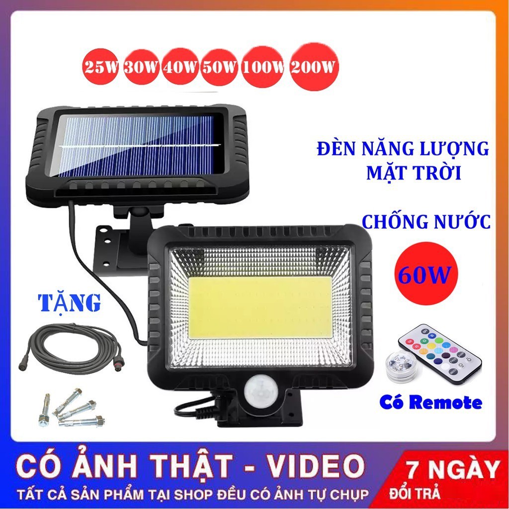 Đèn năng lượng mặt trời 60W pin tách rời dùng được trong nhà mái hiên có điều khiển 3 chế độ sáng đèn cảm ứng hồng ngoại đèn led siêu sáng