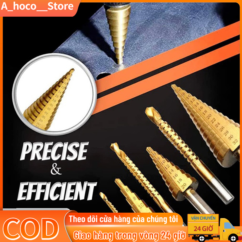 Mũi khoan khoét lỗ đa năng,Mũi khoan hình nón thép HSS phủ titan cỡ 4-12/20/32mm tiện dụng- Khoan được nhiều cỡ lỗ trong 1 mũi khoan