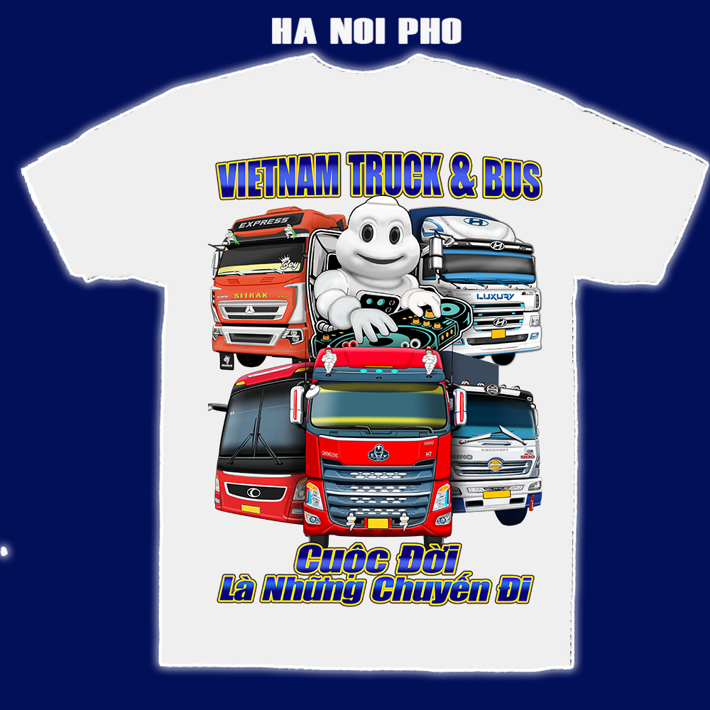 Áo thun in Hình Vietnam Truck & Bus dành cho Anh Em đam mê. áo thun trắng Cổ tròn Cotton