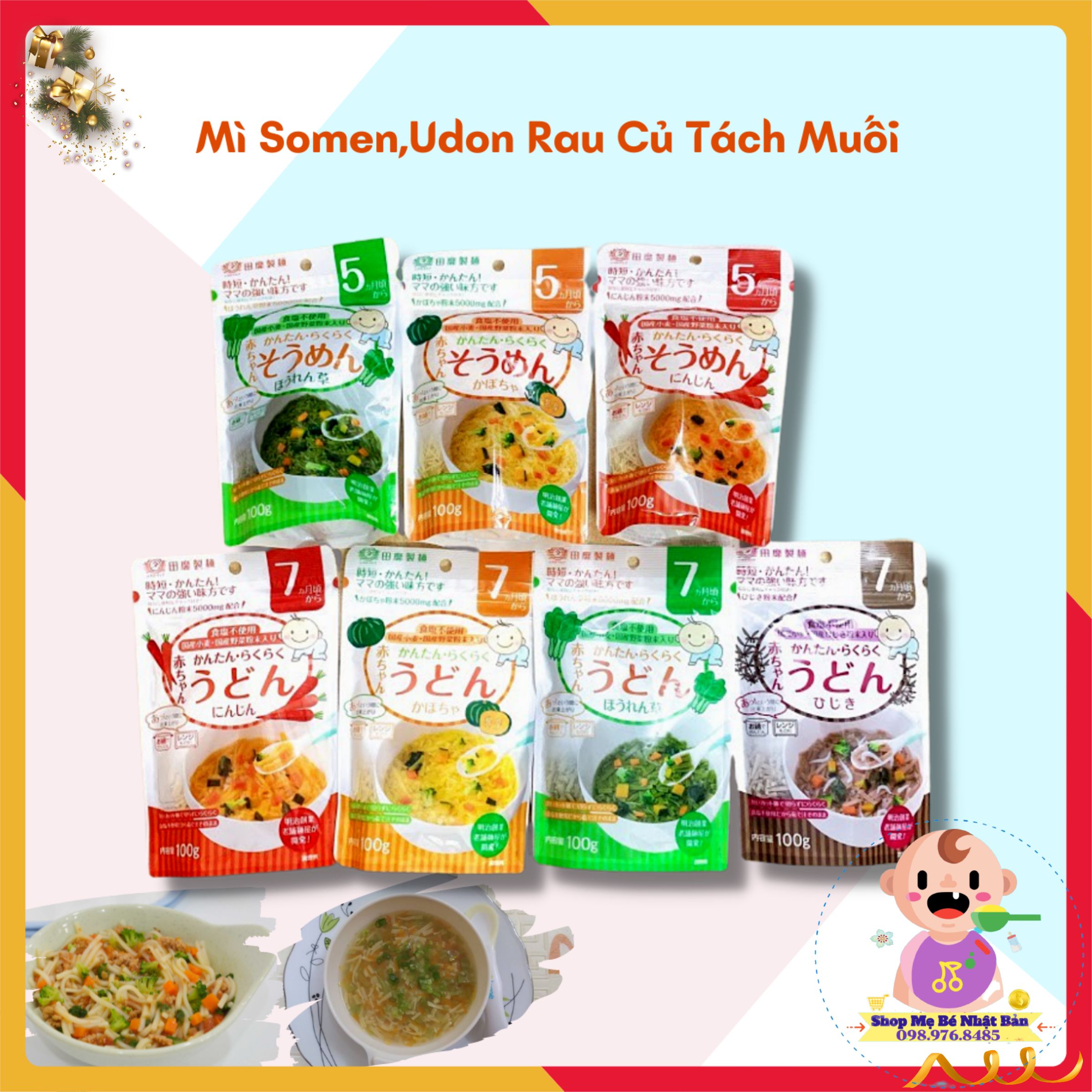 Mì somen, udon vị rau củ tách muối nhật bản - cho bé từ 5 - 7 tháng tuổi