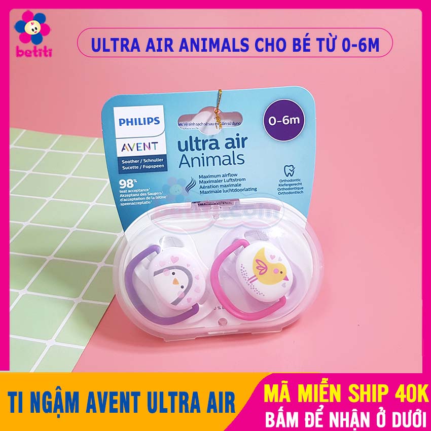 Ti ngậm ti giả philips avent ultra air mẫu mới nhất phiên bản animals avent cho bé từ 0-6m có lỗ thông khí - ti ngậm chống hô vẩu, ty ngậm, ty giả, ti chống vẩu, ti ngậm thông khí betiti - ty ngậm avent ultra air