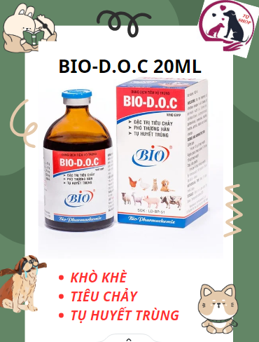 [HCM]BIO- D.O.C Chai 20ml. Dùng cho thú bị viêm ruột tiêu chảy tụ huyết trùng sốt bỏ ăn không rõ nguyên nhân