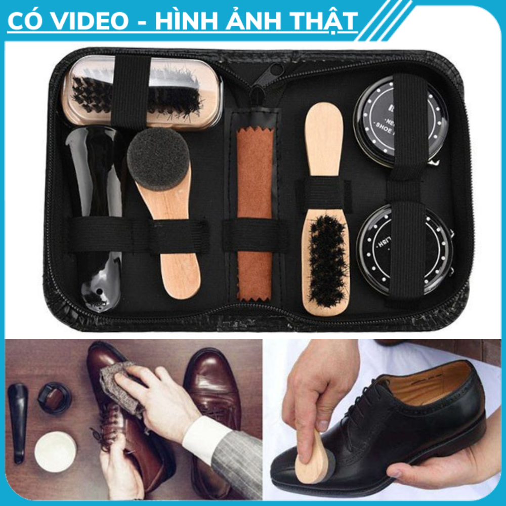 Bộ dụng cụ đánh giày - Bộ xi 7 món đánh giày kèm bao da cao cấp- dành cho quý ông sành điệu. Bộ dụng cụ đánh giày 7 món kèm si tiện lợi. Bộ xi đánh giày da nam nữ Gia Dụng HK