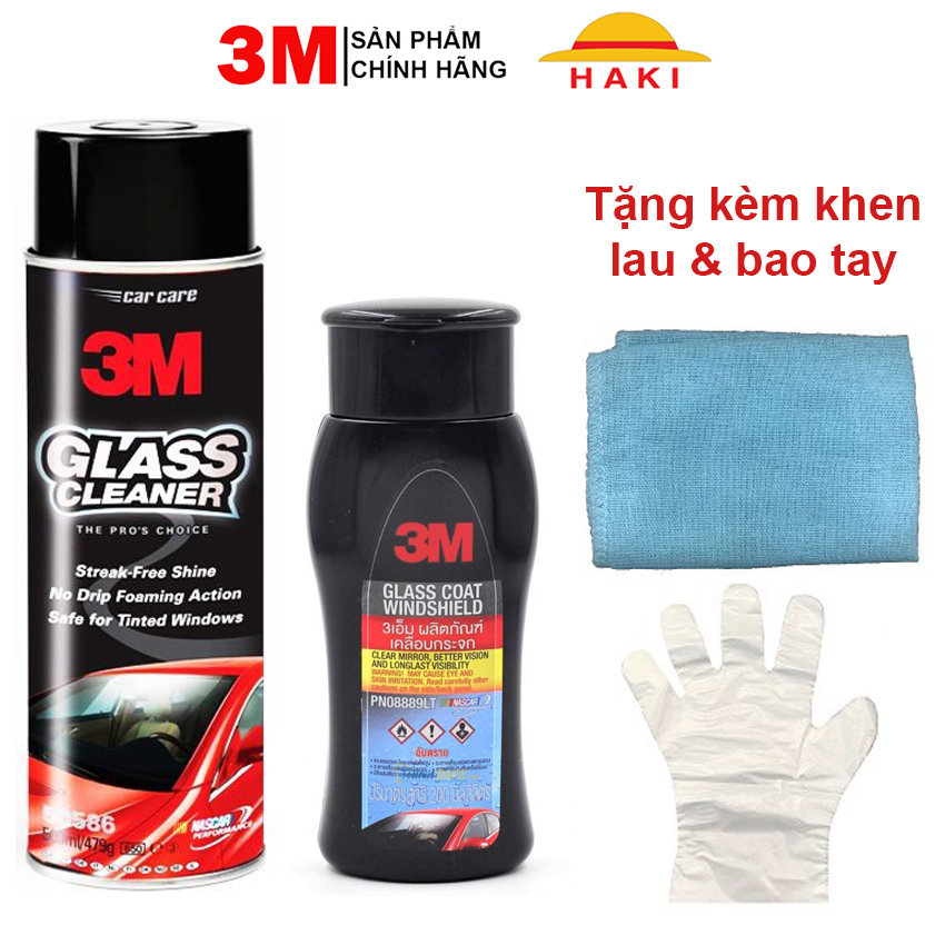 Combo dung dịch rửa kính, về sinh kính xe ô tô và chai chống bám nước trên kính xe, chai chống bám nước gương hậu ô tô 3M