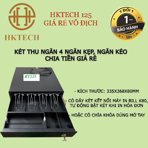 Ngăn kéo đựng tiền, két thu ngân cỡ nhỏ 4 ngăn kẹp RT335, két đựng tiền giá rẻ