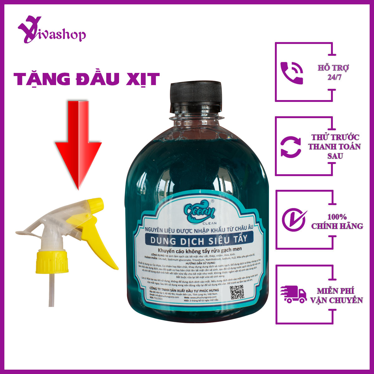 Dung Dịch Tẩy Rửa Lốc Xe Máy Ocean 500ml, Trị Vết rỉ Sét Lốc Máy
