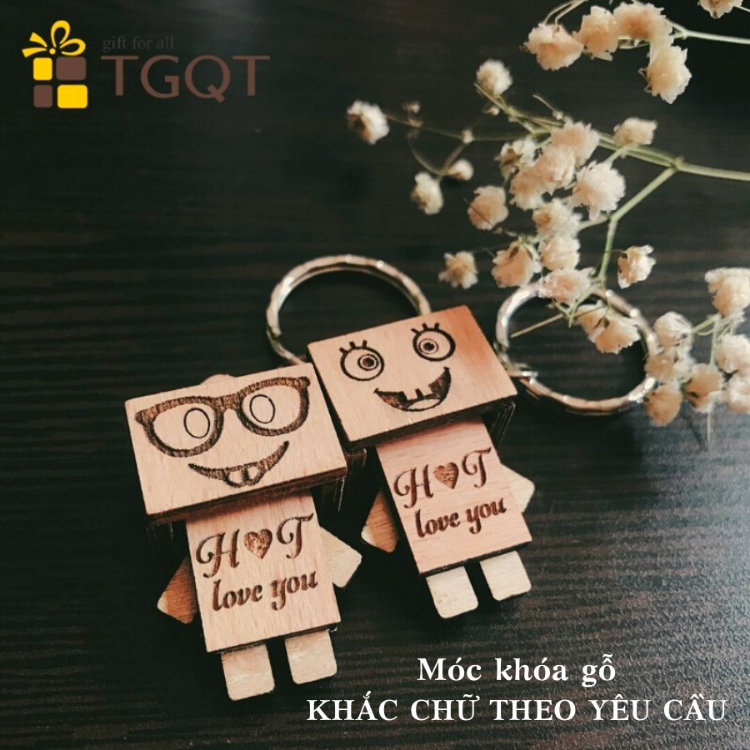 Quà tặng handmade - Móc khóa gỗ khắc tên theo yêu cầu - móc khóa cặp đôi tình yêu - quà kỉ niệm ý nghĩa tặng người yêu